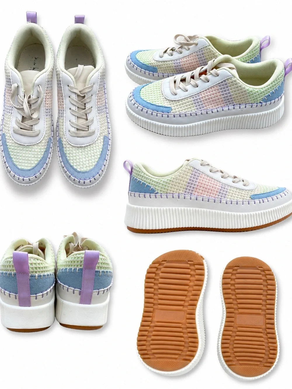 Nicole Miller Pastel Platform Sneakers Size 10 Rainbow Mesh Casual Shoes